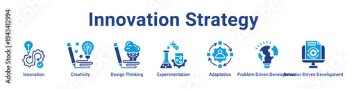 Innovation Strategy Icon Banner blue color