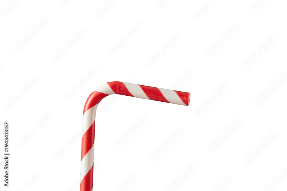 Obraz premium Striped red and white drinking straw bending at angle, a reusable and eco-friendly beverage accessory