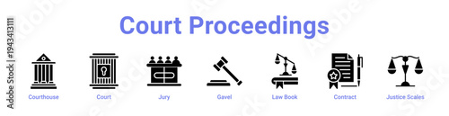Court Proceedings Icon Banner blue color