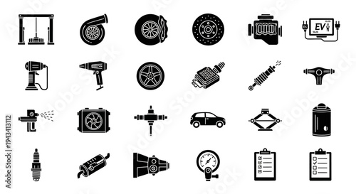 Set of Automotive Maintenance Tool And Part Icons.
