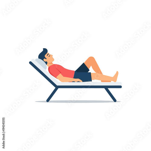 Man Relaxing on Beach Chair, Summer Vacation, Outdoor Leisure