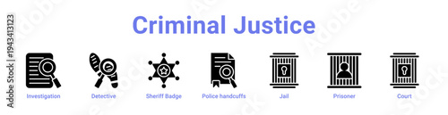 Criminal Justice Icon Banner blue color