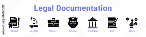 Legal Documentation Icon Banner blue color