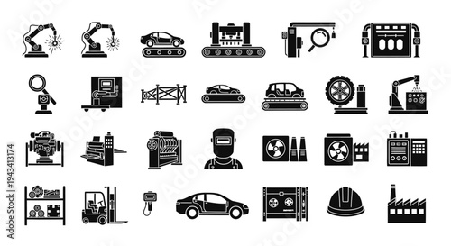Set of Industrial Manufacturing and Factory Icons.