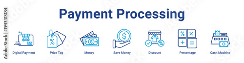 Payment Processing Icon Banner blue color