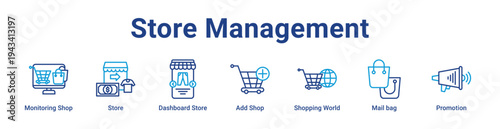 Store Management Icon Banner blue color