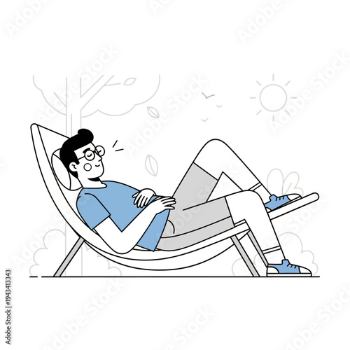 Man relaxing on a lounge chair outdoors, enjoying a sunny day, peaceful leisure