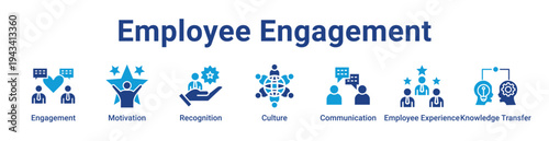 Employee Engagement Icon Banner blue color