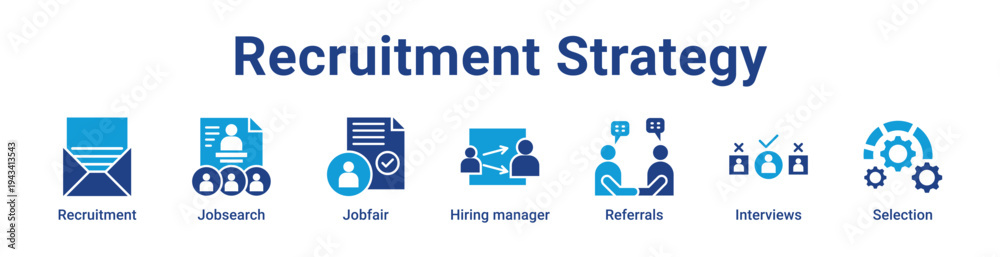 Fototapeta premium Recruitment Strategy Icon Banner blue color