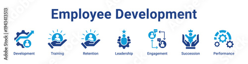 Employee Development Icon Banner blue color
