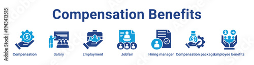 Compensation Benefits Icon Banner blue color
