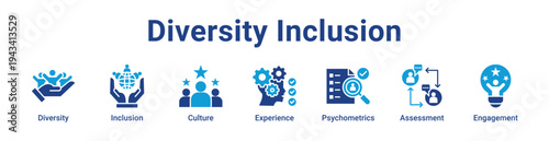 Diversity Inclusion Icon Banner blue color