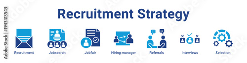 Recruitment Strategy Icon Banner blue color