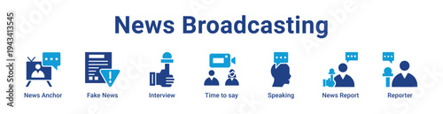 -News Broadcasting Icon Banner blue color