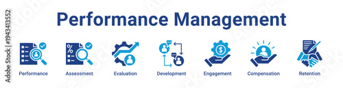 -Performance Management Icon Banner blue color