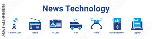 -News Technology Icon Banner blue color
