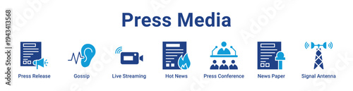 -Press Media Icon Banner blue color