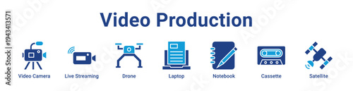 -Video Production Icon Banner blue color
