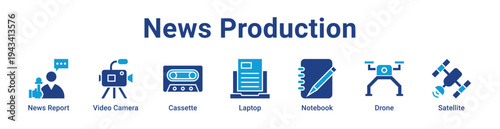 -News Production Icon Banner blue color