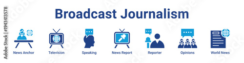 -Broadcast Journalism Icon Banner blue color