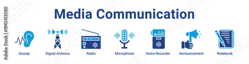 -Media Communication Icon Banner blue color