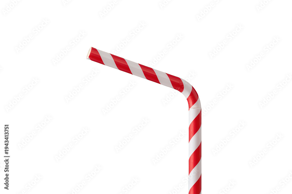 Obraz premium Bendable red and white striped paper straw on transparent background offering sustainable drinking solution