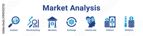 -Market Analysis Icon Banner blue color