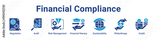 -Financial Compliance Icon Banner blue color