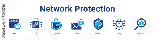 -Network Protection Icon Banner blue color