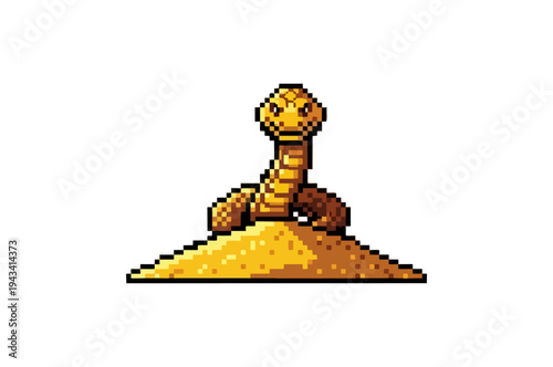 Pixelated snake emerging from sand dune on black background