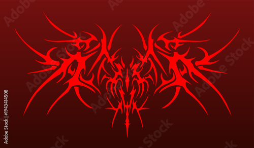 neo tribal graphic design, aggressive red tribal cyber gothic abstract symmetrical shapes vector 