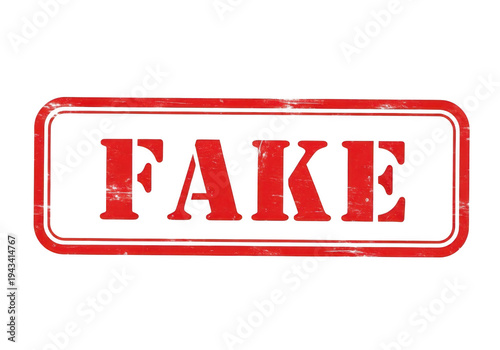Red stamp with the word fake prominently displayed