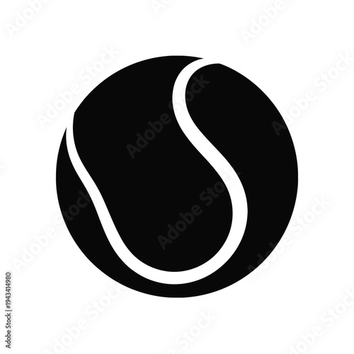 Black tennis ball icon vector graphic symbol for sports design projects. Ideal for athletic branding, fitness applications, game development, web design, and print media, offering a versatile, modern