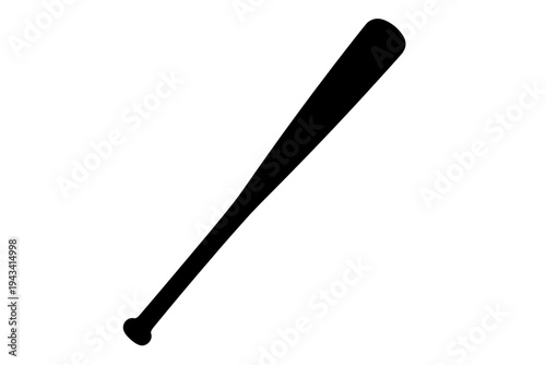 Striking black silhouette of a classic baseball bat, an essential piece of sports equipment for baseball and softball players, athletes, and fans. Ideal for graphic designers, apps, or websites, showc