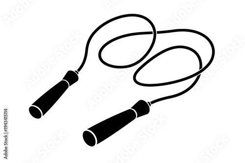 Dynamic black silhouette jump rope icon, ideal for effective cardio workouts, enhancing endurance, speed, and agility. A versatile fitness equipment essential for home, gym, and outdoor training, prom