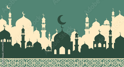 Islamic architecture silhouette with mosque domes.