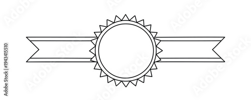 Sunburst Award Seal With Ribbon Banner Outline Illustration