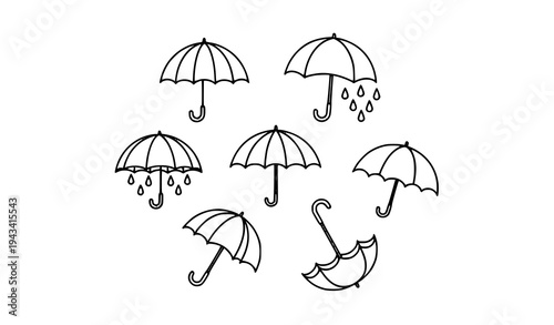 Minimal spring umbrella rain outline icons black and white weather umbrella vector illustration