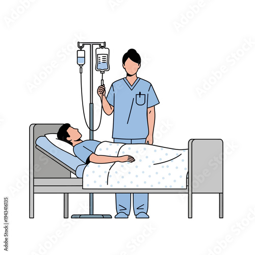 Nurse Adjusting IV Drip for Patient Lying in Hospital Bed