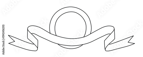 Award Badge With Ribbon Banner Outline Illustration