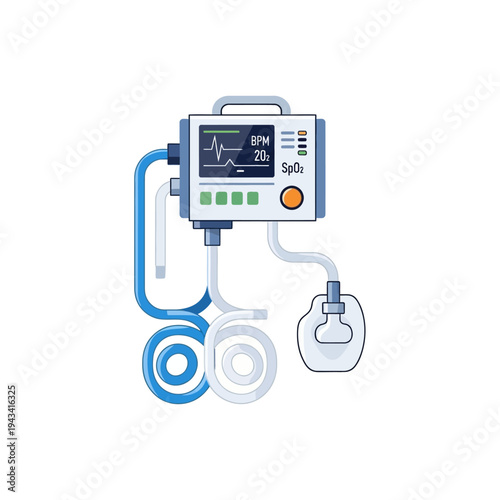 Medical Ventilator Machine with Oxygen Mask and Monitor Display