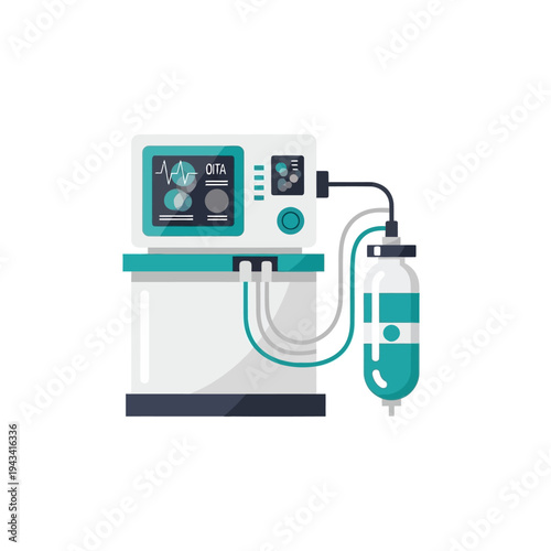 Medical Ventilator Machine with Oxygen Tank - Healthcare Equipment Illustration
