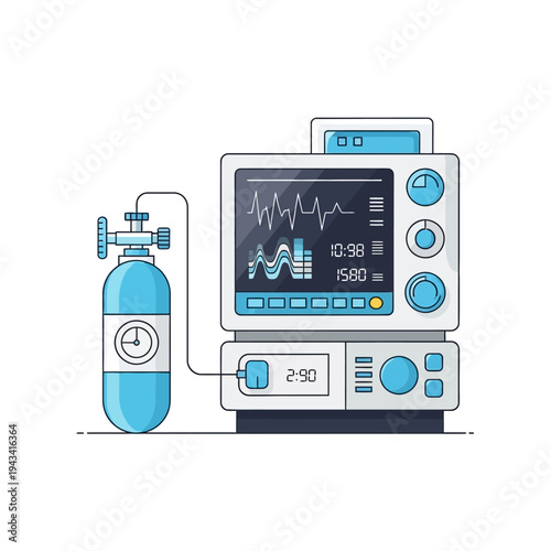 Medical ventilator with oxygen tank, intensive care unit equipment, life support machine