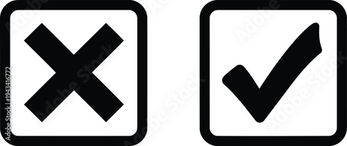 Visual representation of correct and incorrect actions with check and cross marks inside squares Vector