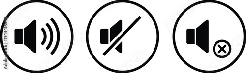 Icons representing audio controls with mute, block, and error states Vector