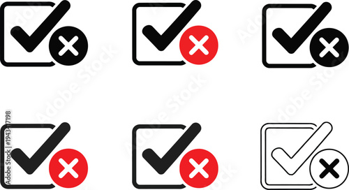 Icons showing combinations of checkmarks and crosses with red and black variations Vector