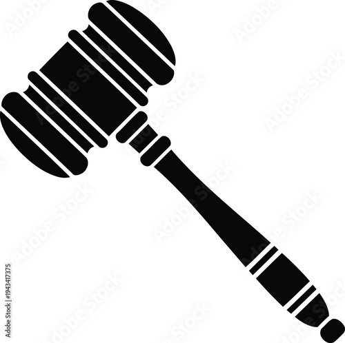 Black and white illustration of a judge's gavel resting on a surface Vector