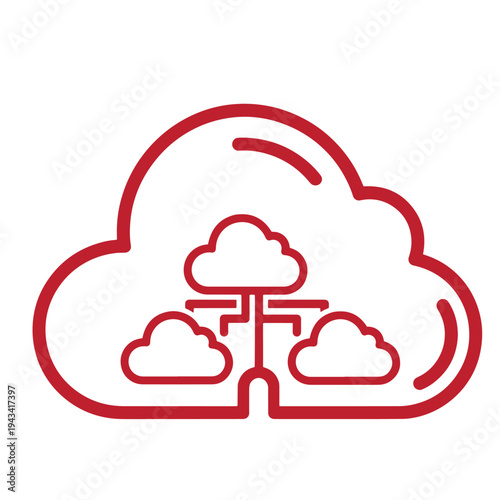 Red cloud computing symbol with sub clouds  data storage and management concept