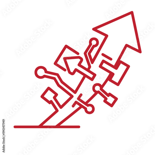 red line art illustration of abstract people running up arrow  business concept