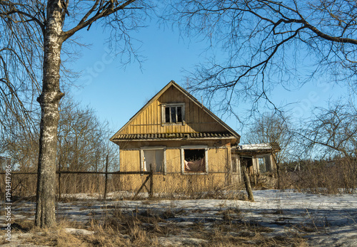 An abandoned wooden house.The forgotten village.The haunted house.